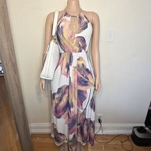 ☆London Times White Multicolored Floral Print Maxi Dress☆